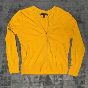 Banana Republic Sweater Womens Small Petite Yellow V-Neck Button Front Cardigan